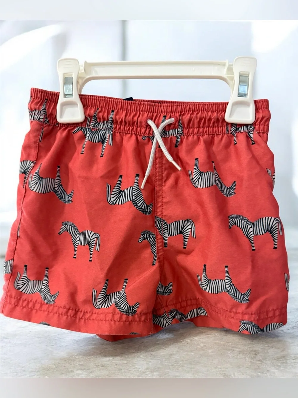 Janie and Jack Coral Red Zebra-Accent Swim Shorts